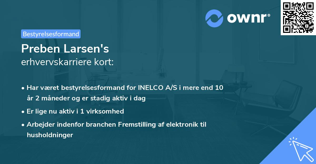 Preben Larsen's erhvervskarriere kort