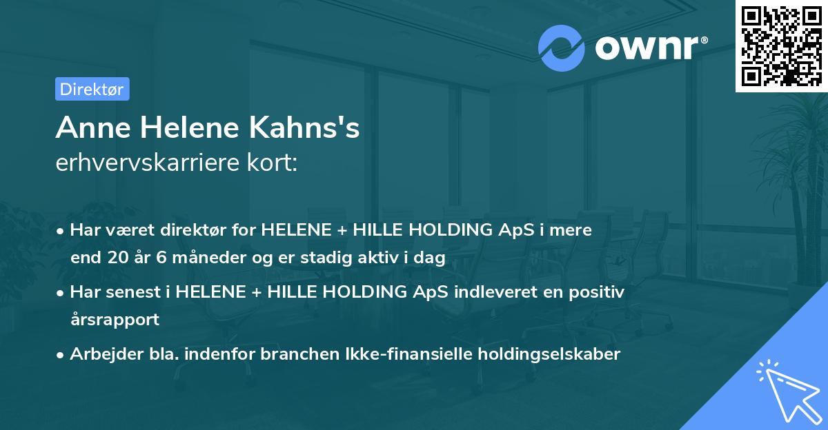 Anne Helene Kahns's erhvervskarriere kort