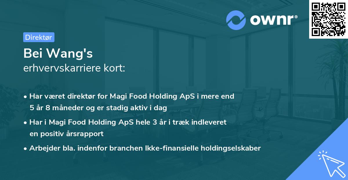 Bei Wang's erhvervskarriere kort