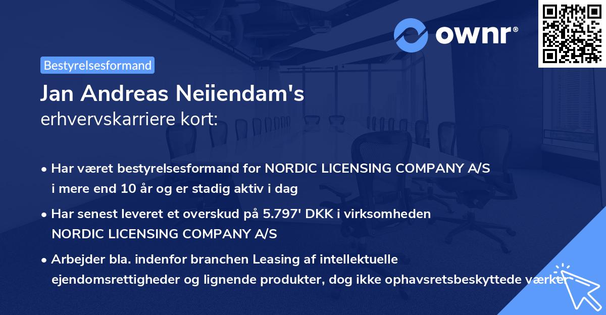 Jan Andreas Neiiendam's erhvervskarriere kort