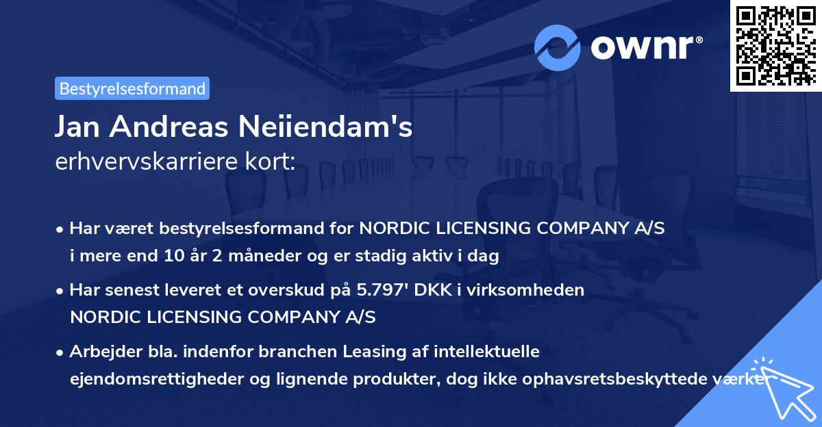 Jan Andreas Neiiendam's erhvervskarriere kort