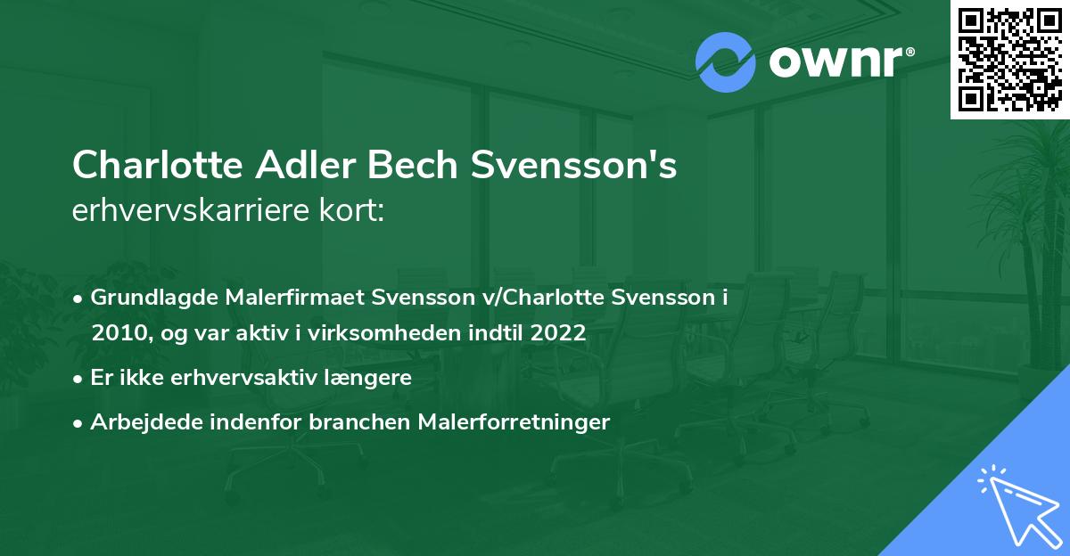 Charlotte Adler Bech Svensson's erhvervskarriere kort