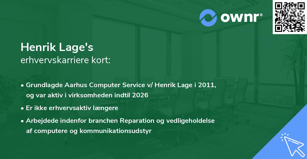 Henrik Lage's erhvervskarriere kort