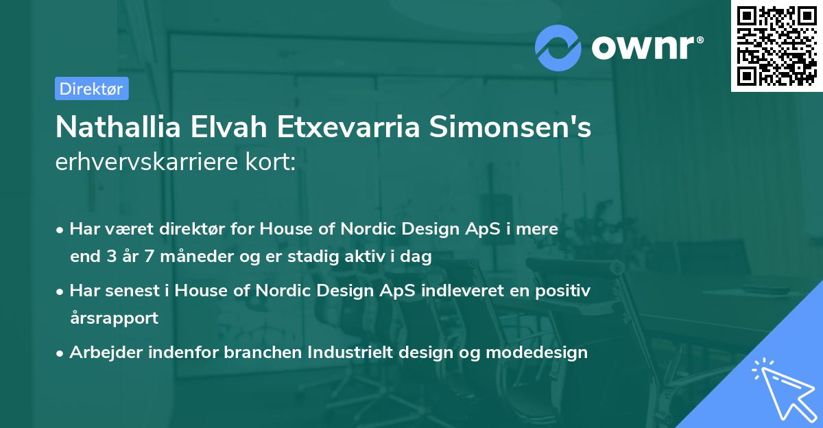 Nathallia Elvah Etxevarria Simonsen's erhvervskarriere kort