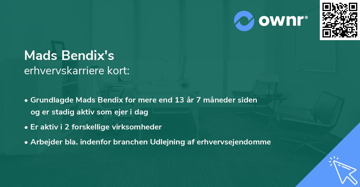 Mads Bendix's erhvervskarriere kort