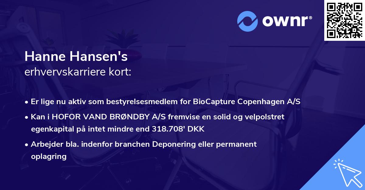 Hanne Hansen's erhvervskarriere kort