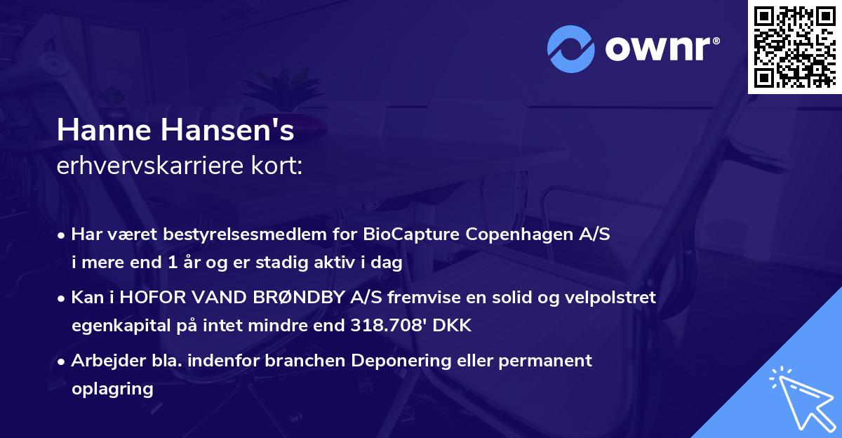 Hanne Hansen's erhvervskarriere kort