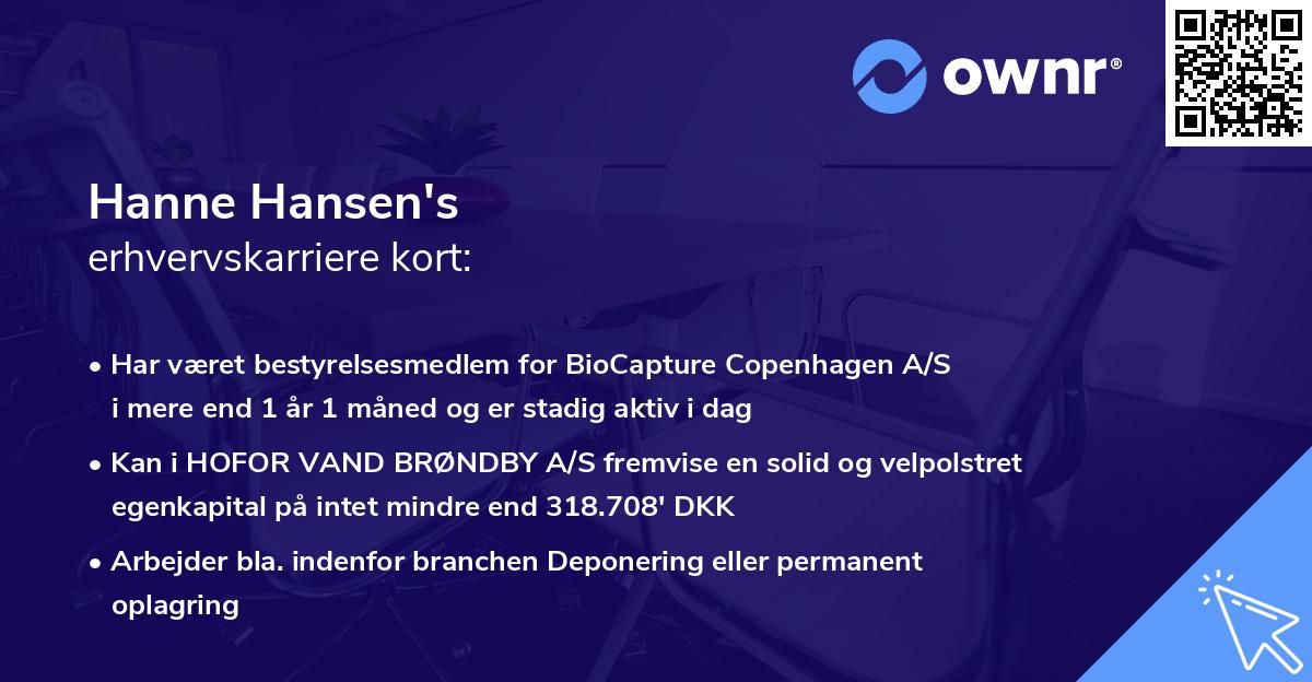 Hanne Hansen's erhvervskarriere kort