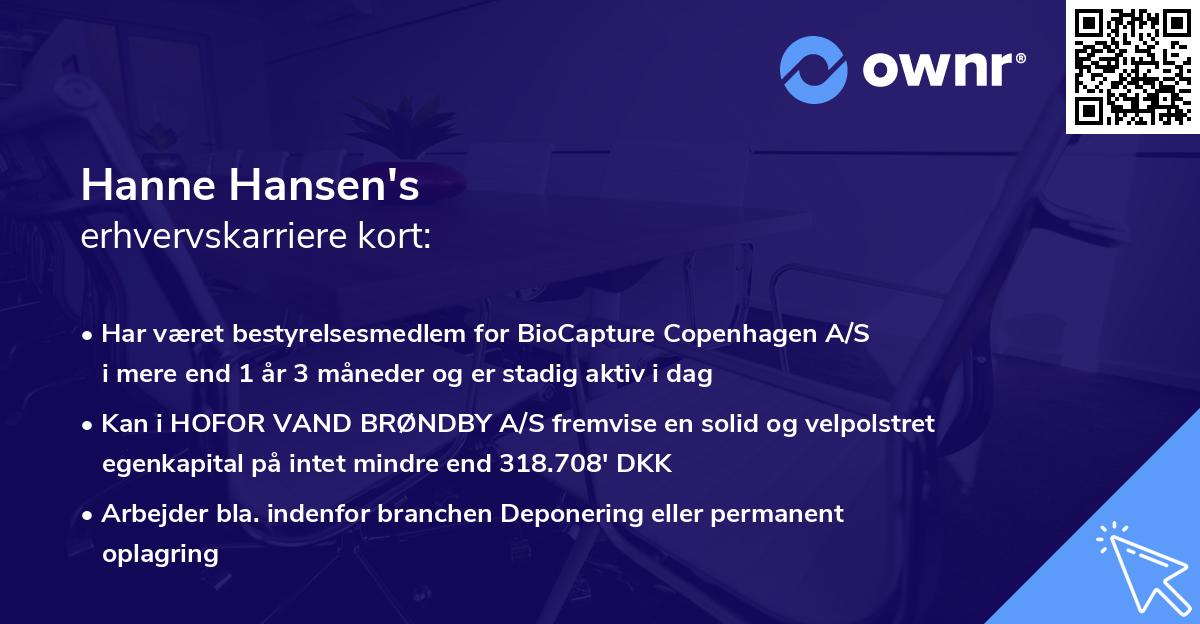 Hanne Hansen's erhvervskarriere kort