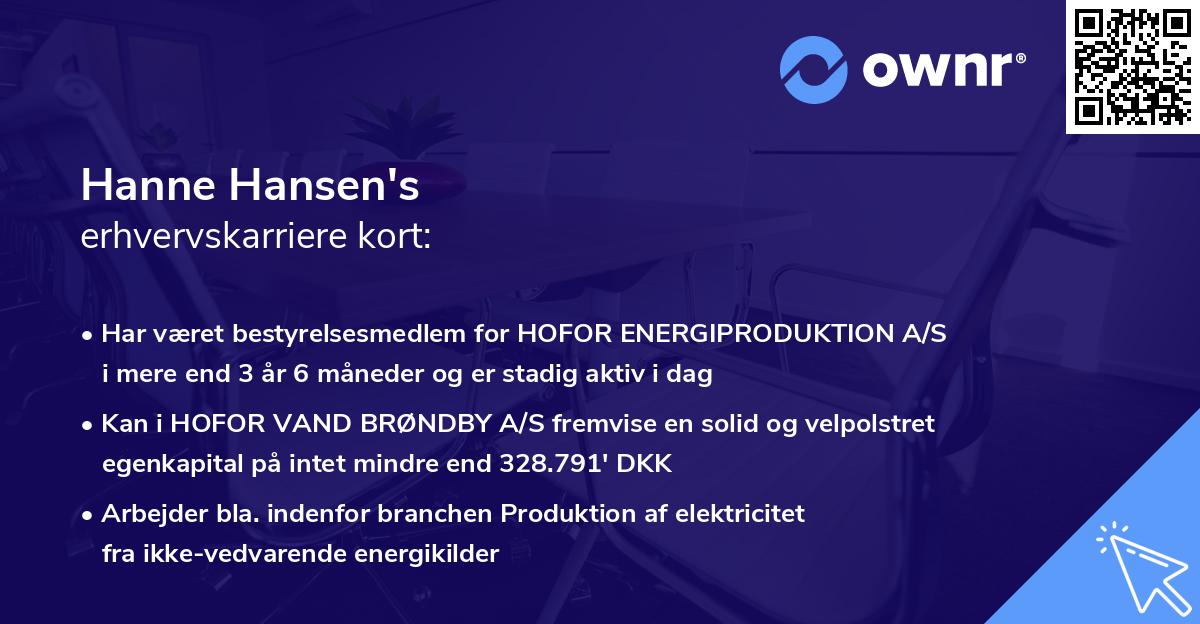 Hanne Hansen's erhvervskarriere kort