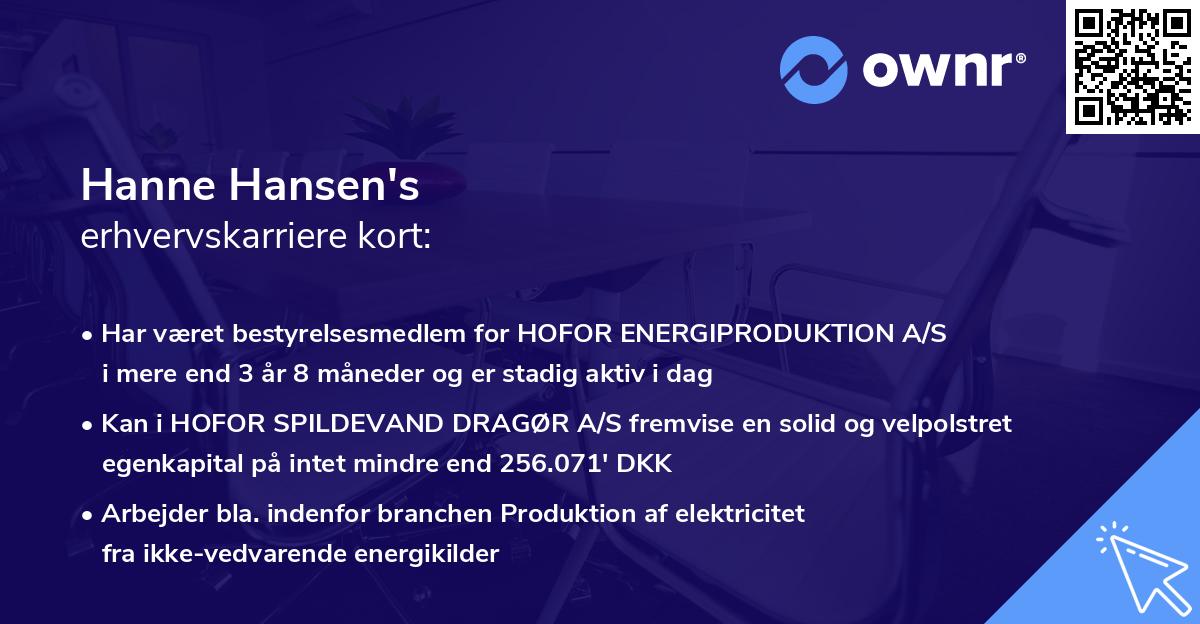Hanne Hansen's erhvervskarriere kort