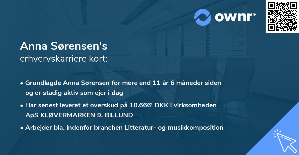 Anna Sørensen's erhvervskarriere kort