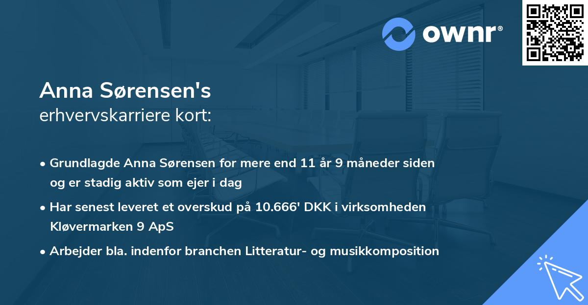 Anna Sørensen's erhvervskarriere kort