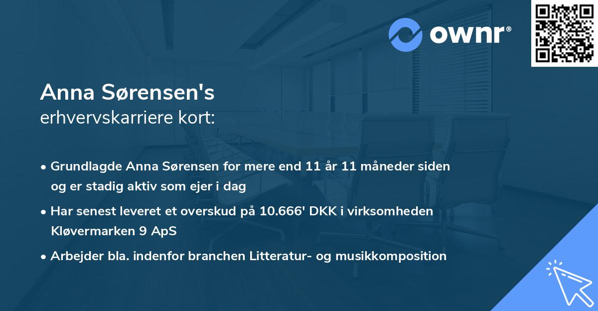 Anna Sørensen's erhvervskarriere kort