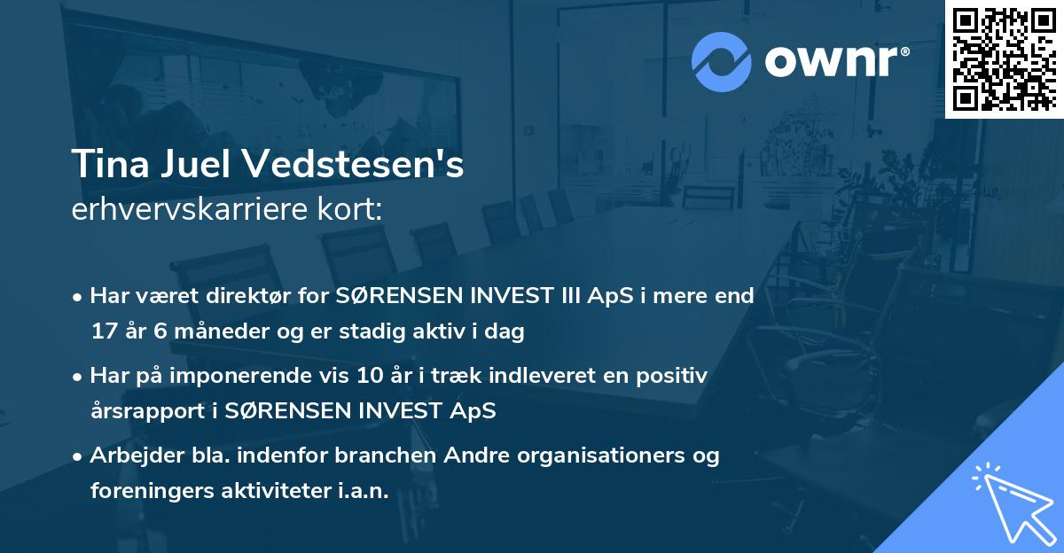 Tina Juel Vedstesen's erhvervskarriere kort
