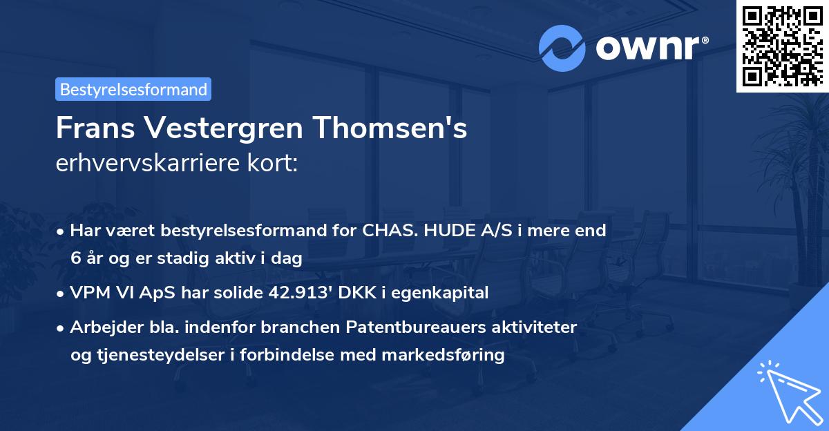 Frans Vestergren Thomsen's erhvervskarriere kort