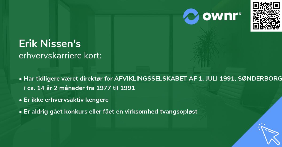Erik Nissen's erhvervskarriere kort