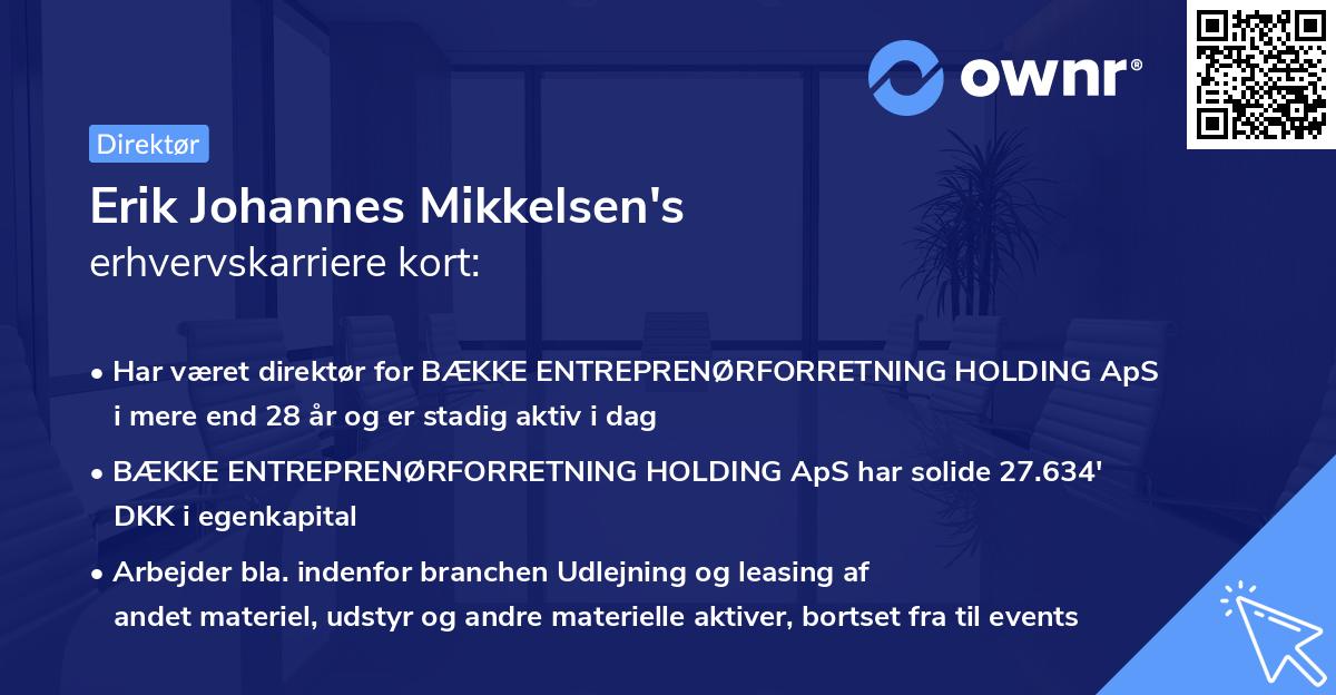 Erik Johannes Mikkelsen's erhvervskarriere kort