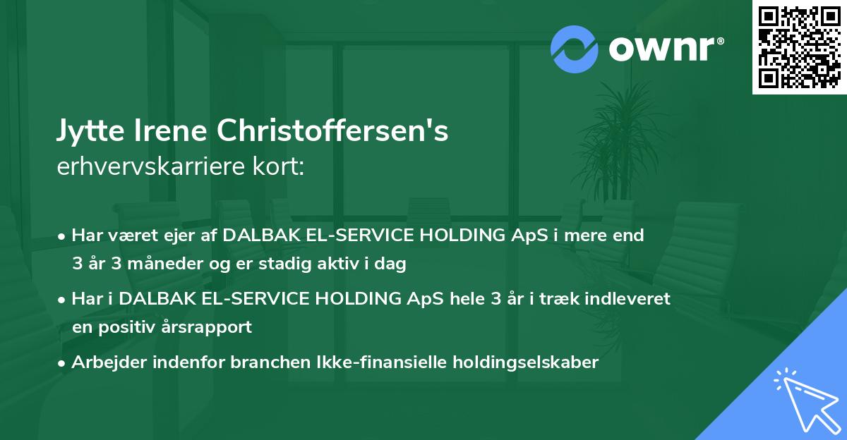 Jytte Irene Christoffersen's erhvervskarriere kort