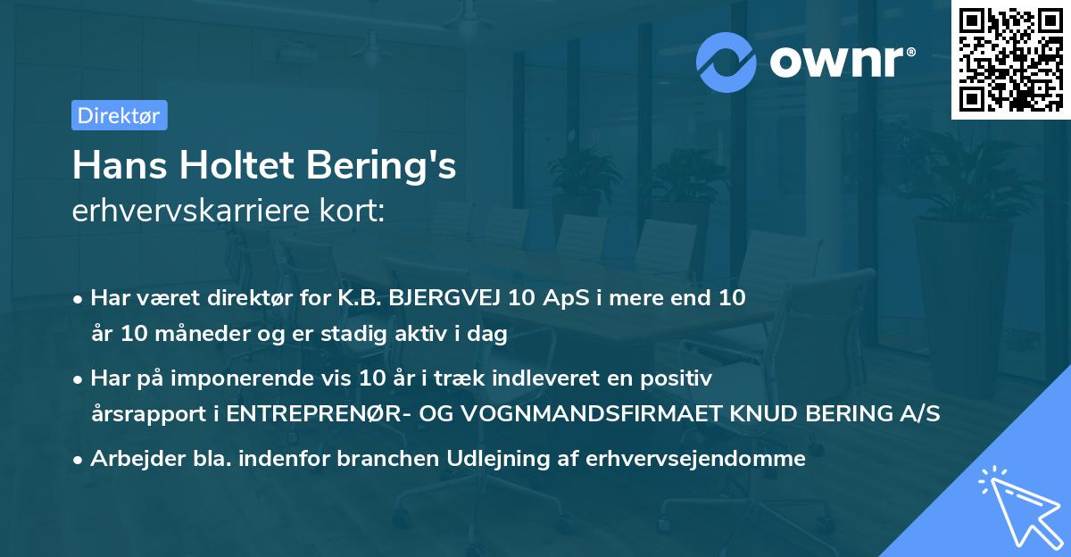 Hans Holtet Bering's erhvervskarriere kort