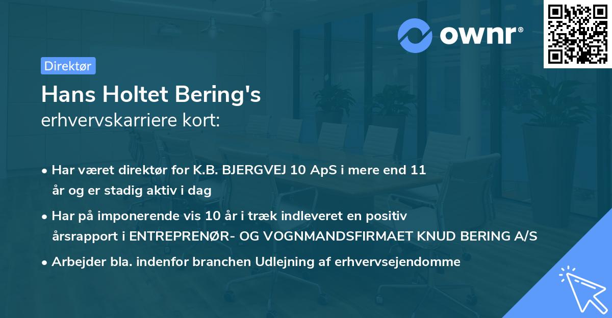 Hans Holtet Bering's erhvervskarriere kort