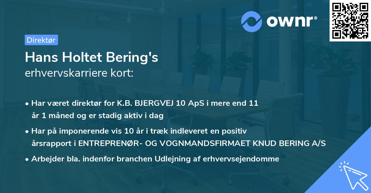 Hans Holtet Bering's erhvervskarriere kort