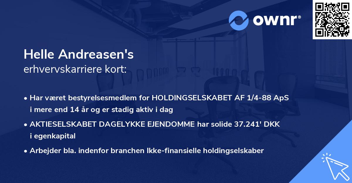 Helle Andreasen's erhvervskarriere kort