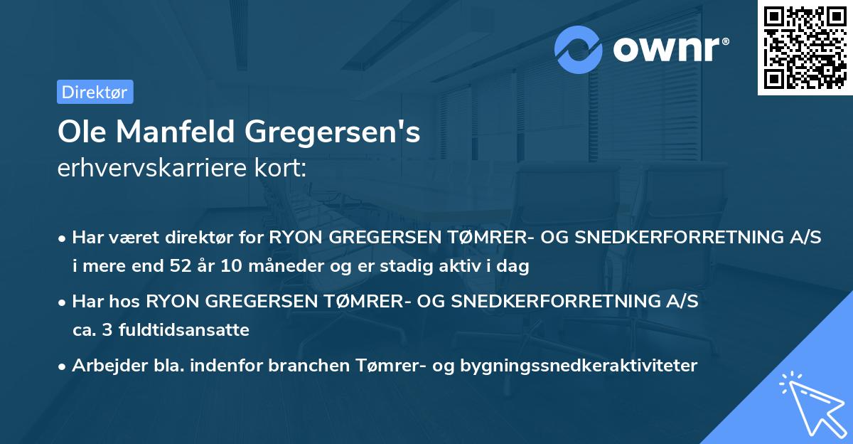 Ole Manfeld Gregersen's erhvervskarriere kort