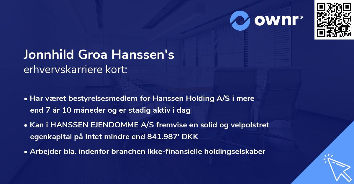 Jonnhild Groa Hanssen's erhvervskarriere kort