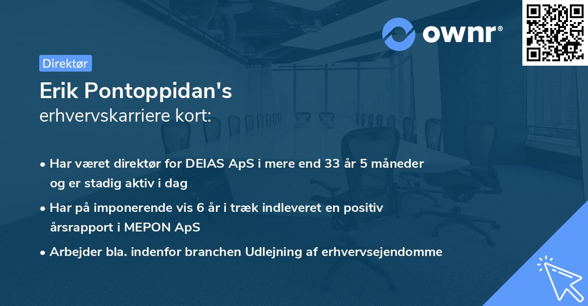 Erik Pontoppidan's erhvervskarriere kort