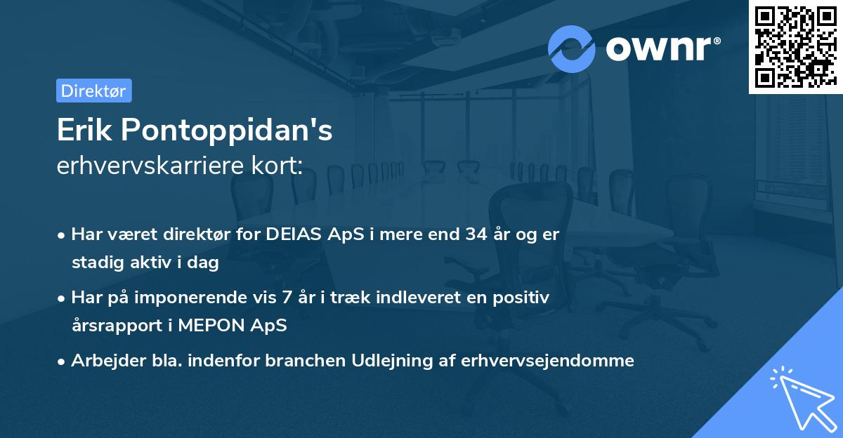 Erik Pontoppidan's erhvervskarriere kort