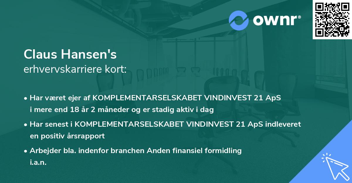 Claus Hansen's erhvervskarriere kort