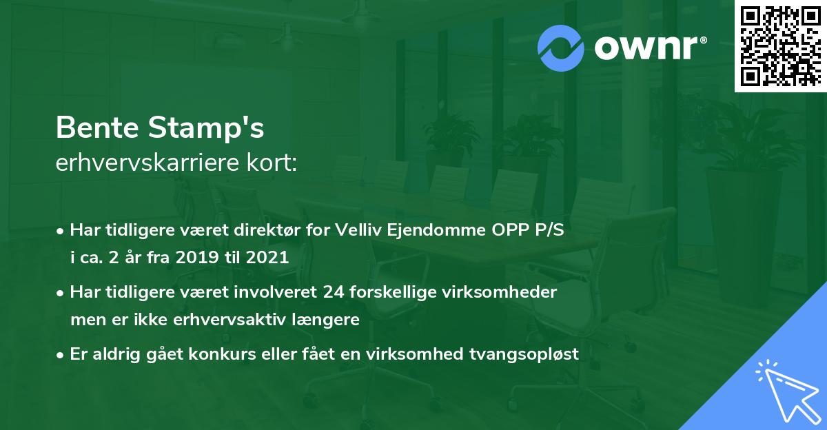 Bente Stamp's erhvervskarriere kort