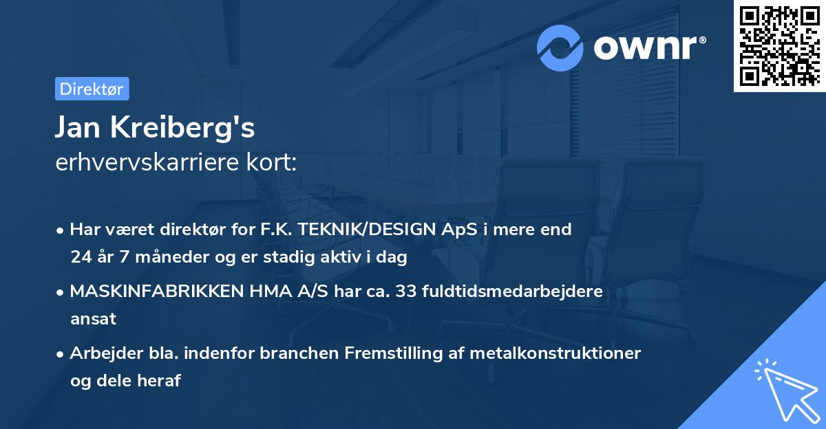 Jan Kreiberg's erhvervskarriere kort