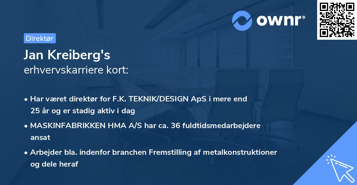 Jan Kreiberg's erhvervskarriere kort