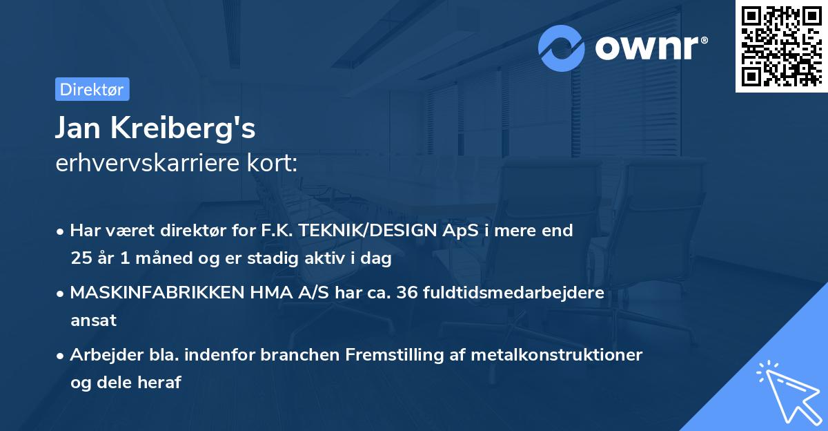 Jan Kreiberg's erhvervskarriere kort