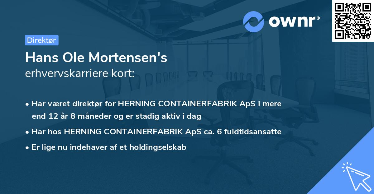 Hans Ole Mortensen's erhvervskarriere kort