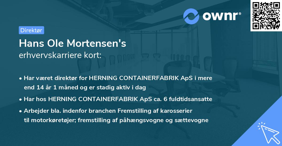 Hans Ole Mortensen's erhvervskarriere kort