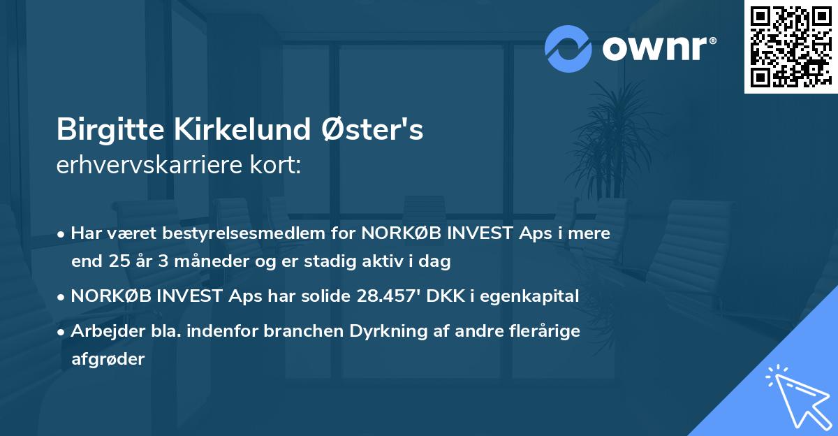 Birgitte Kirkelund Øster's erhvervskarriere kort