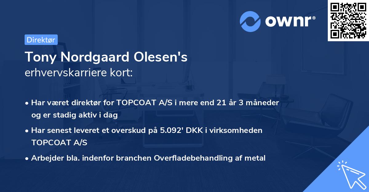 Tony Nordgaard Olesen's erhvervskarriere kort