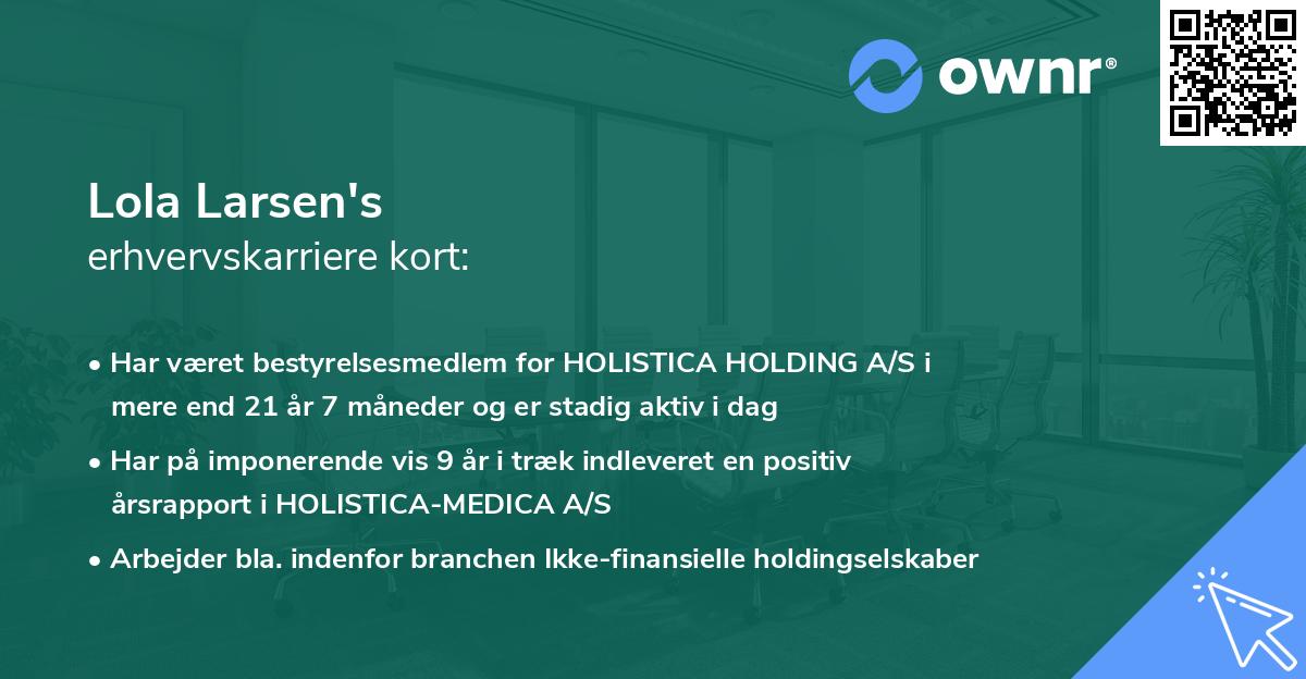Lola Larsen's erhvervskarriere kort