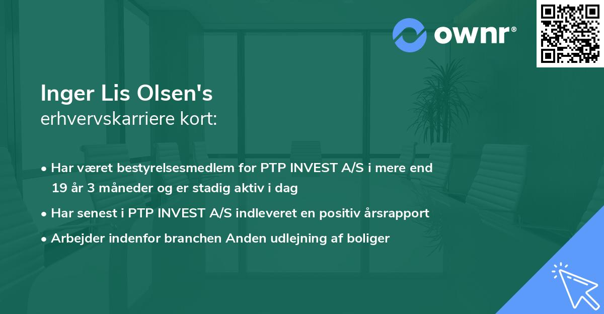 Inger Lis Olsen's erhvervskarriere kort