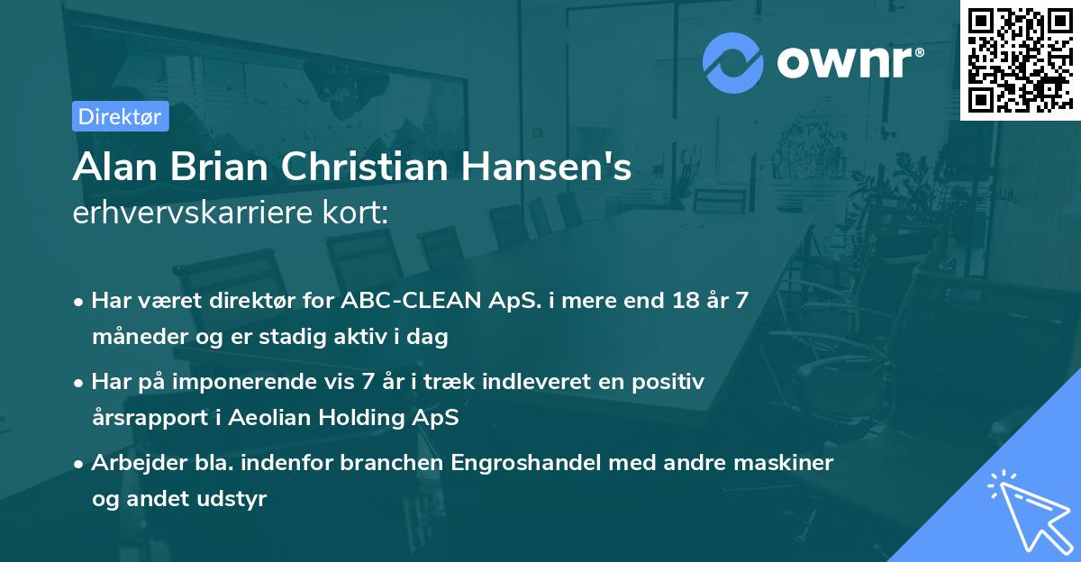 Alan Brian Christian Hansen's erhvervskarriere kort