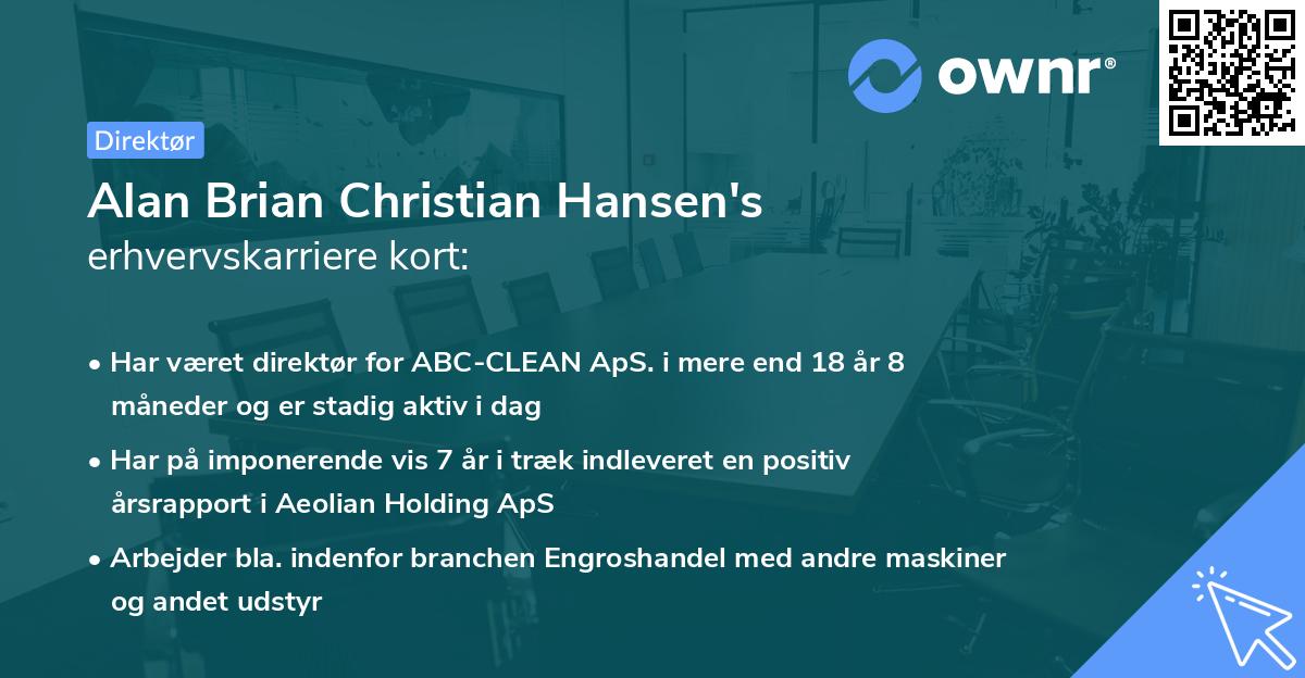 Alan Brian Christian Hansen's erhvervskarriere kort