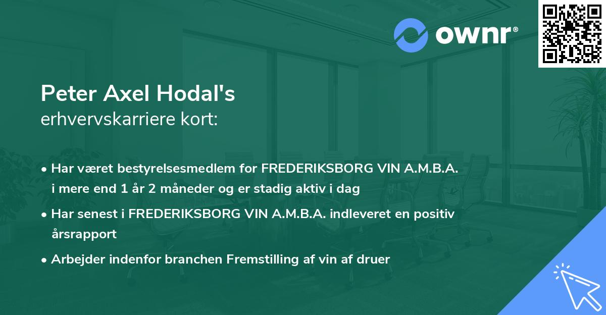 Peter Axel Hodal's erhvervskarriere kort