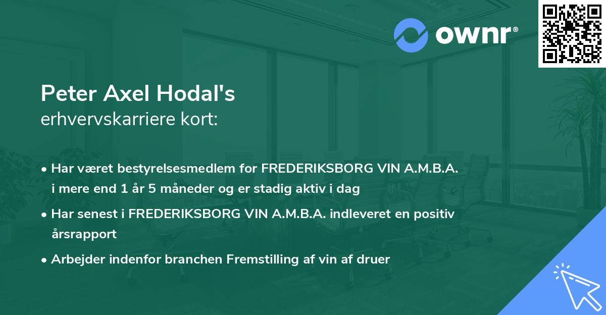 Peter Axel Hodal's erhvervskarriere kort