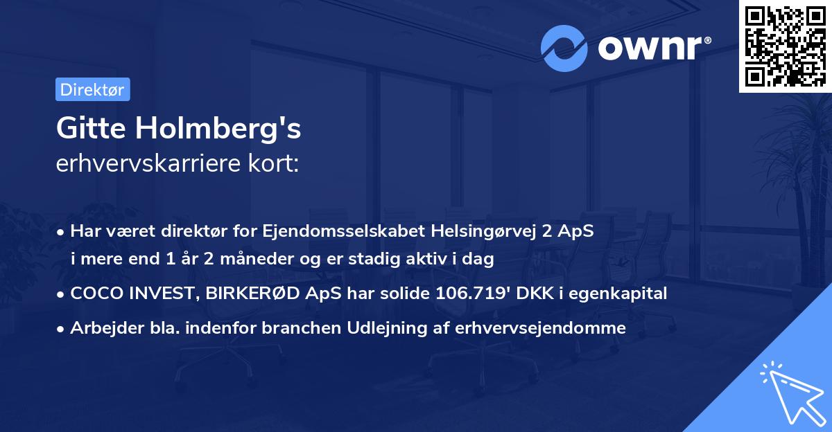 Gitte Holmberg's erhvervskarriere kort