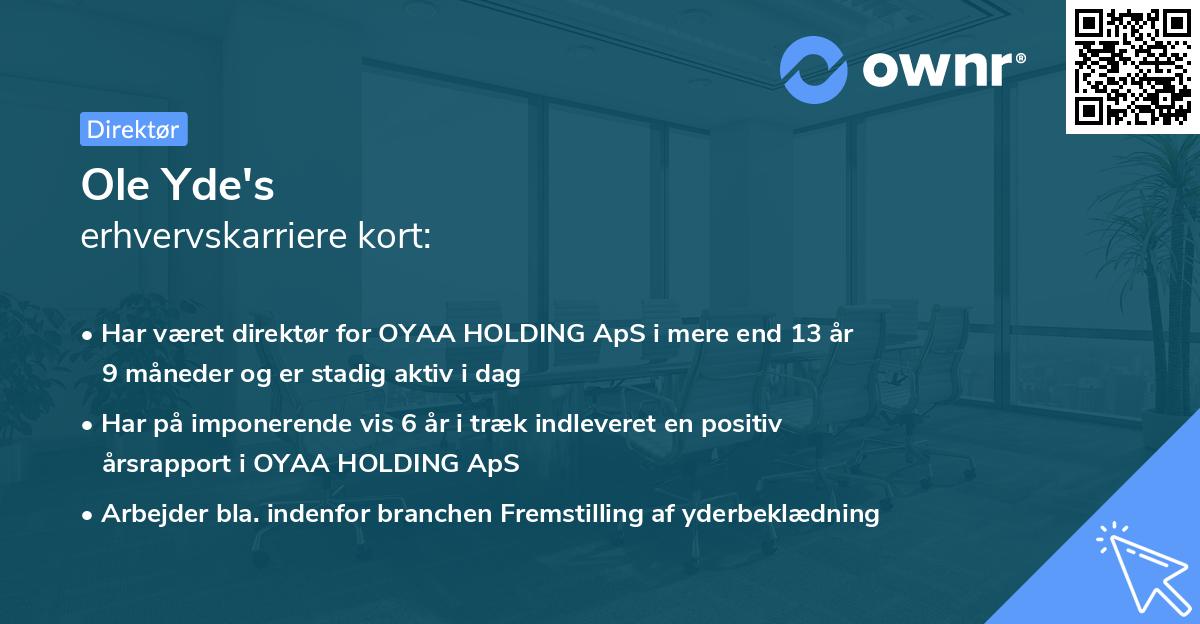 Ole Yde's erhvervskarriere kort