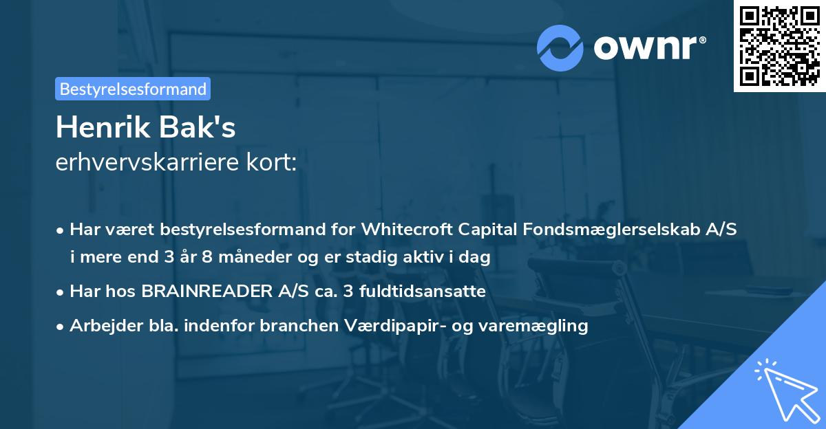 Henrik Bak's erhvervskarriere kort