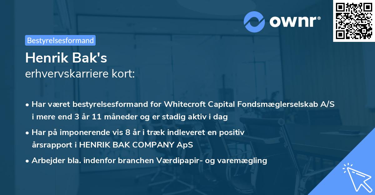 Henrik Bak's erhvervskarriere kort